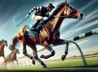 競走馬がゴール前を駆け抜けるシーン